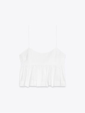 Zara White Spaghetti-Strap Peplum Cami